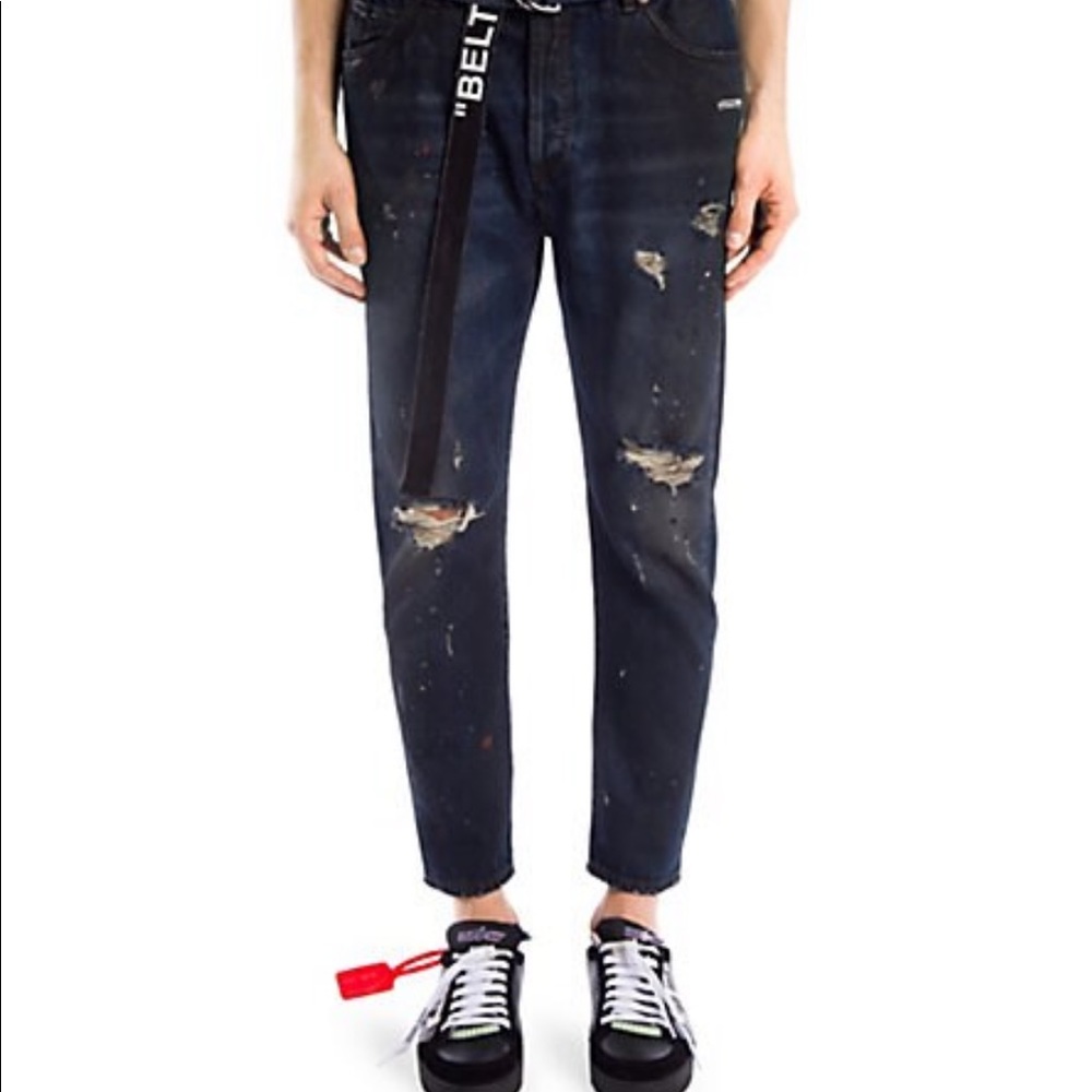 Off-White c/o Virgil Abloh Distressed Denim Jeans Elastic Waist NWT $810.